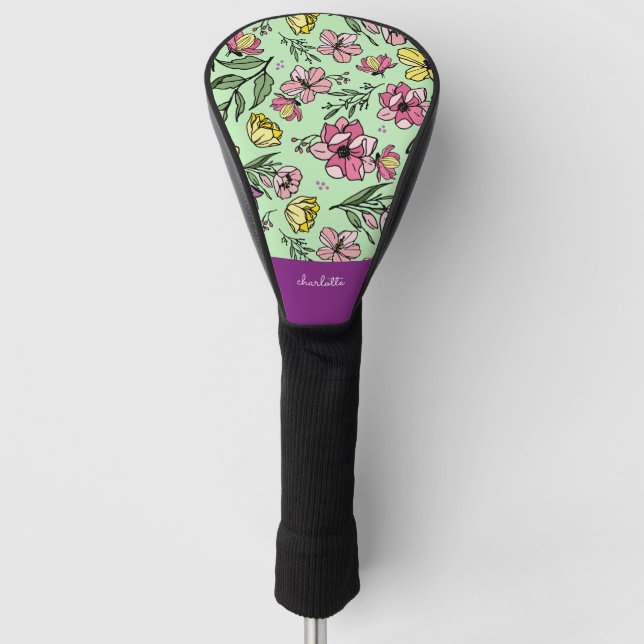 Purple Monogram Flower Garden Golf Head Cover (Front)