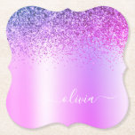 Purple Monogram Glitter Sparkle Girly Script Paper Coaster<br><div class="desc">Purple Faux Foil Metallic Sparkle Glitter Brushed Metal Monogram Name Paper Coasters. This makes the perfect graduation,  birthday,  wedding,  bridal shower,  anniversary,  baby shower or bachelorette party gift for someone that loves glam luxury and chic styles.</div>
