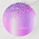 Purple Monogram Glitter Sparkle Girly Script Trinket Trays<br><div class="desc">Purple Faux Foil Metallic Sparkle Glitter Brushed Metal Monogram Name Trinket Tray. This makes the perfect sweet 16 birthday,  wedding,  bridal shower,  anniversary,  baby shower or bachelorette party gift for someone that loves glam luxury and chic styles.</div>