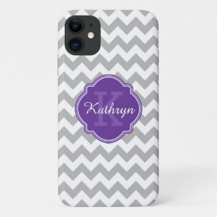 Purple Monogram Grey Chevron Pattern Case-Mate iPhone Case