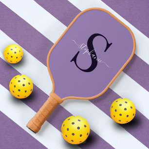 Purple Monogram Initial First Name Simple Pickleball Paddle