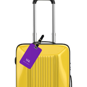 Purple monogram initials luggage tag