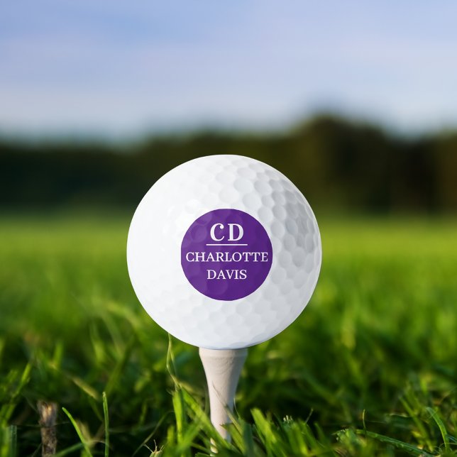 Purple monogram initials name golf balls (Creator Uploaded)