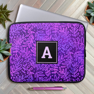 Purple monogram leaf pattern bold typography chic laptop sleeve
