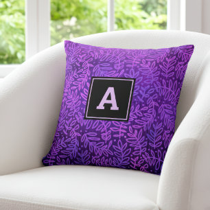 Purple monogram leaf pattern foliage modern bold cushion