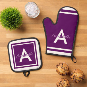 Purple Monogram Personalised Oven Mitt & Pot Holder Set