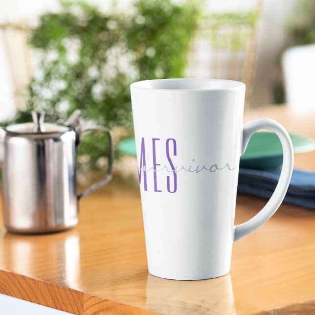Purple Monogram Soft Grey i'm a survivor 17oz Latte Mug (Creator Uploaded)