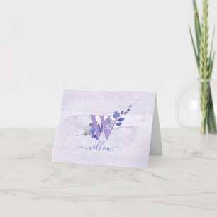 Purple Monogram Watercolor Personalised Stationery Thank You Card
