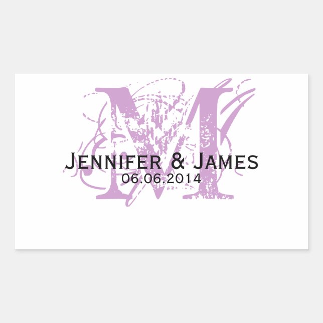 Purple Monogram Wedding Wine Labels (Front)