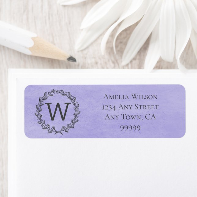 Purple Monogram Wreath Address Label (Insitu)
