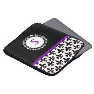 Purple Monogrammed Fleur de Lis Laptop Sleeve