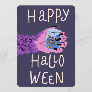 Purple Monster Hand Worm Potion Happy Halloween Holiday Card