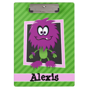 Purple Monster on Green Stripes Clipboard