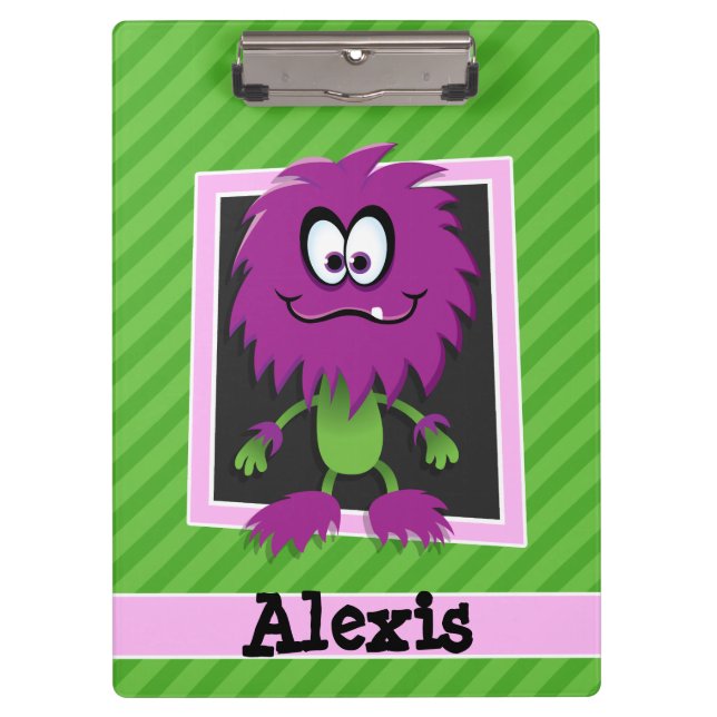 Purple Monster on Green Stripes Clipboard (Front)