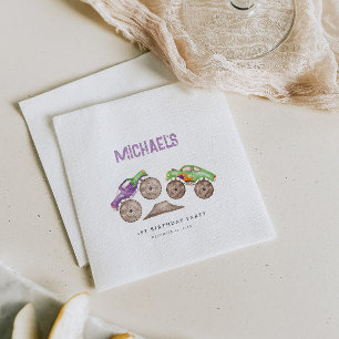 Purple Monster Trucks Bash Birthday  Napkin