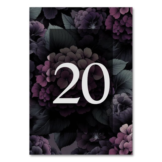 Purple Moody Floral Table 20 Table Number (Front)