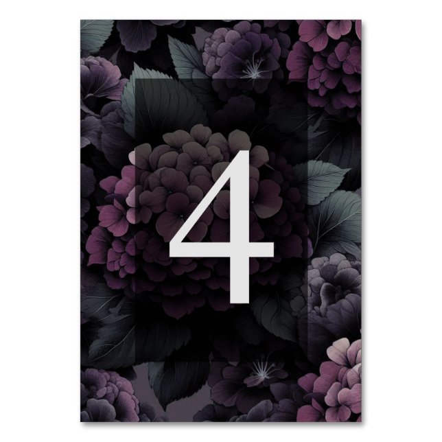 Purple Moody Floral Table Number (Front)