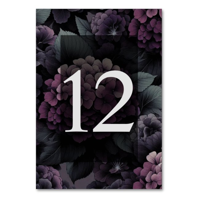 Purple Moody Floral Table Number (Front)