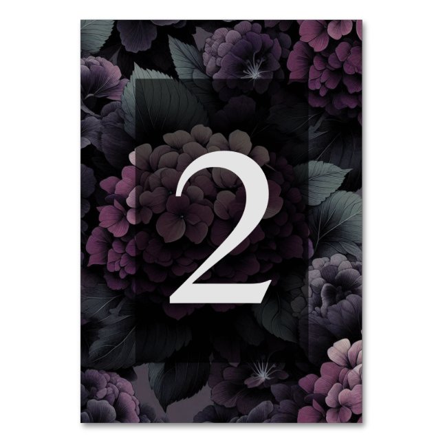 Purple Moody Floral Table Number (Front)