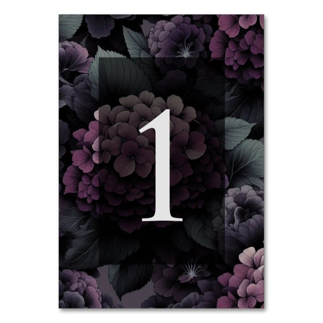 Purple Moody Floral Table Number (Front)