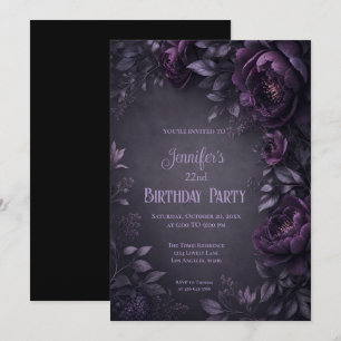 Purple Moody Flowers Birthday Invitation