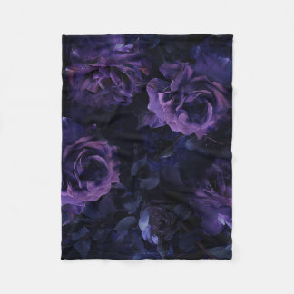 Purple Moody Roses Fleece Blanket