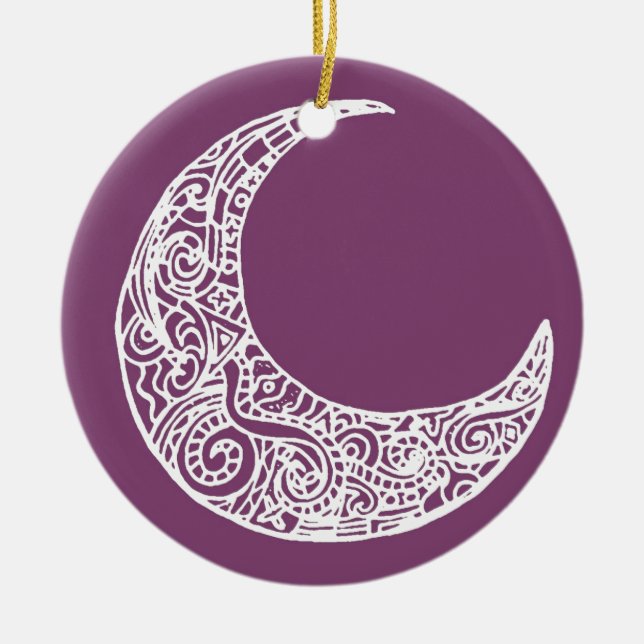purple moon ceramic tree decoration (Front)