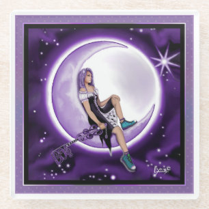 Purple moon child glass coaster
