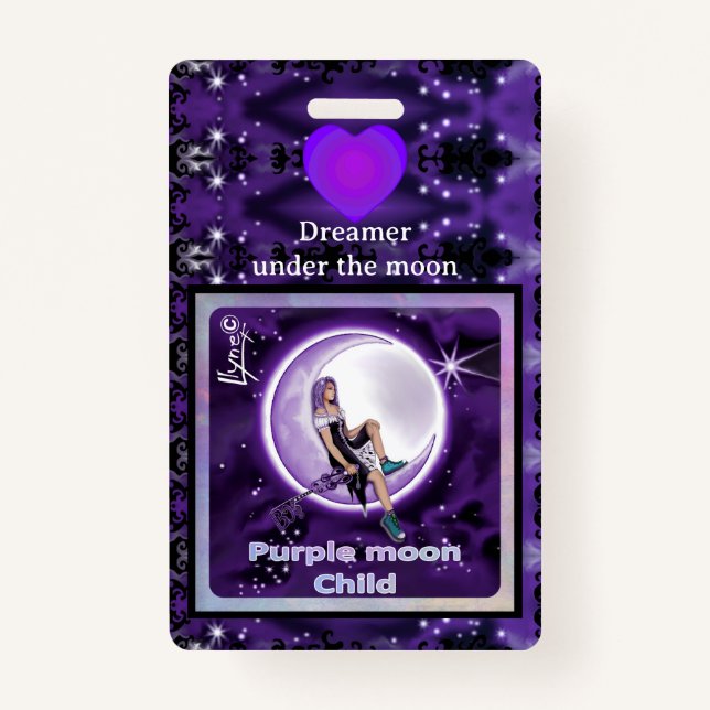 Purple moon Child ID Badge (Front)
