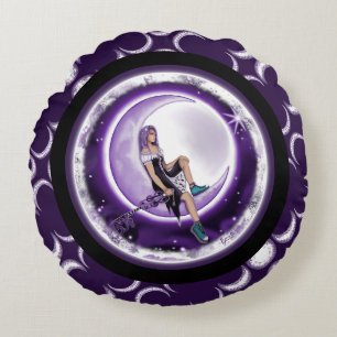 Purple Moon Child Round Cushion