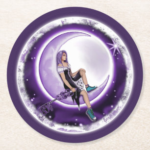 Purple moon child round paper coaster