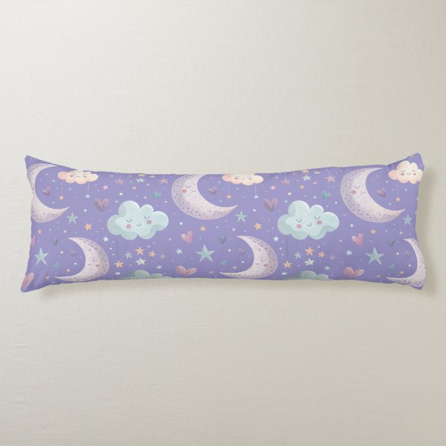 Purple Moon & Clouds Body Pillow (Front)