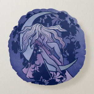 Purple Moon Goddess Wiccan Triple Moon Symbol Art Round Cushion