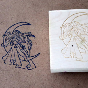 Purple Moon Goddess Wiccan Triple Moon Symbol Art Rubber Stamp