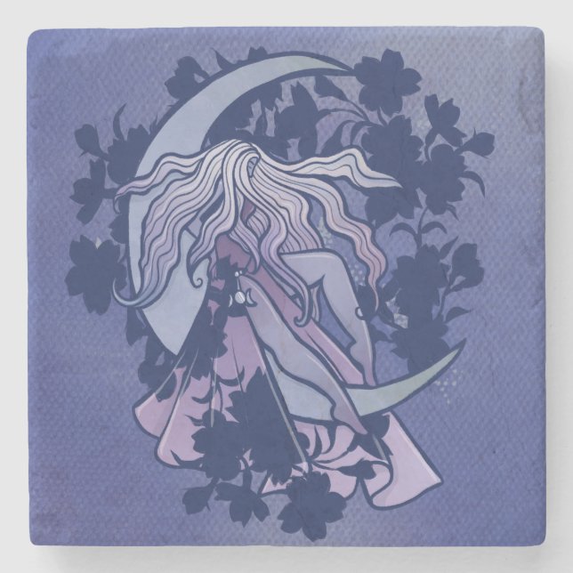 Purple Moon Goddess Wiccan Triple Moon Symbol Art Stone Coaster (Front)