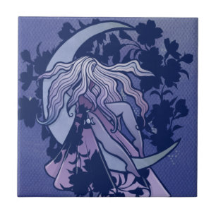 Purple Moon Goddess Wiccan Triple Moon Symbol Art Tile