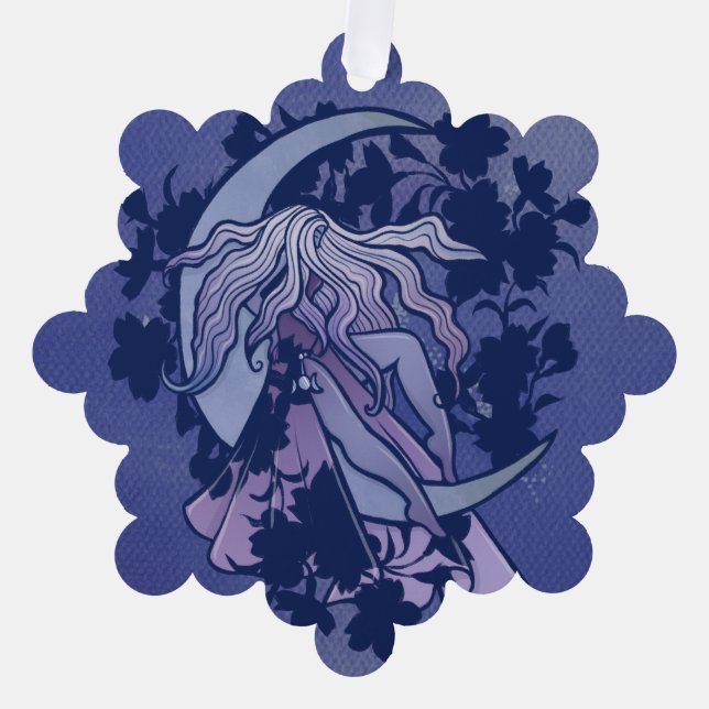 Purple Moon Goddess Wiccan Triple Moon Symbol Art Tree Decoration Card (Front)