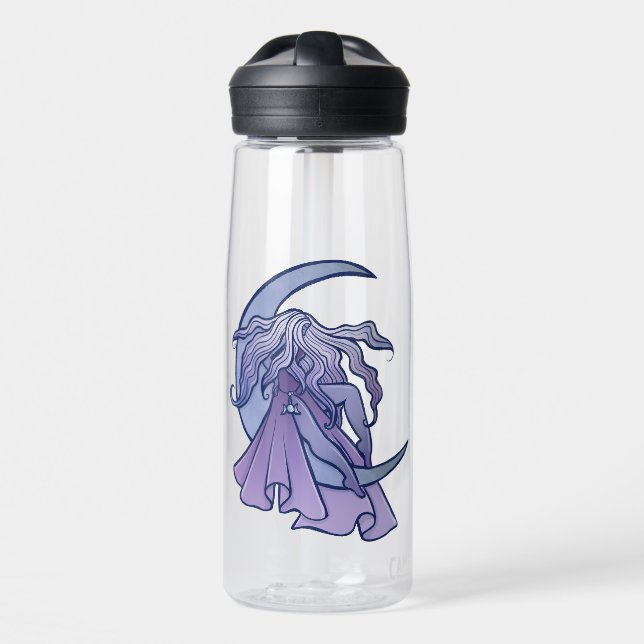 Purple Moon Goddess Wiccan Triple Moon Symbol Art Water Bottle (Front)