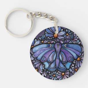 Purple Moon Moth Daisies          Key Ring