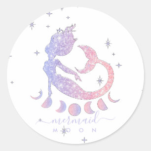 Purple moon spiritual zodiac mermaid classic round sticker