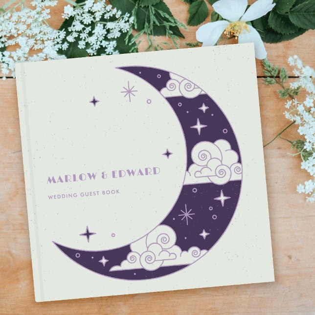 Purple Moon & Stars Celestial Wedding Guest Book (Creator Uploaded)