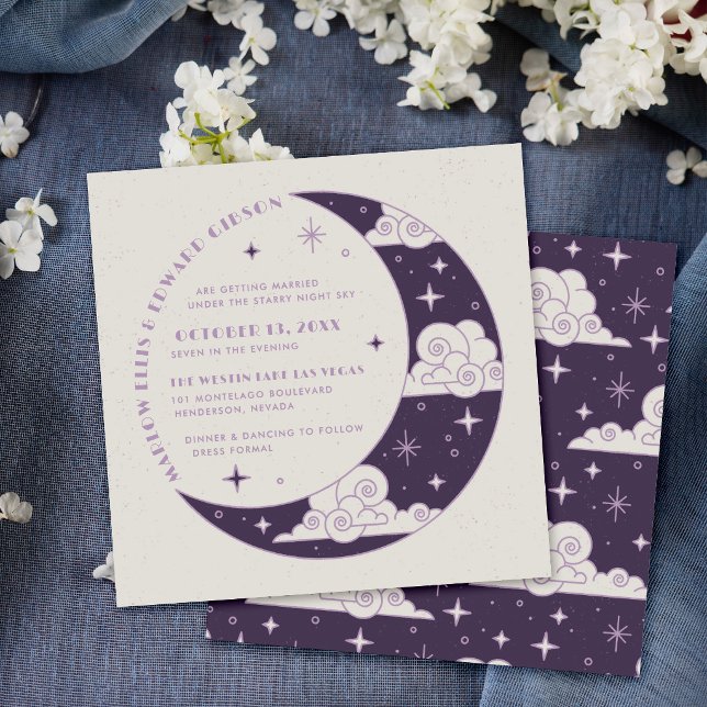 Purple Moon & Stars Celestial Wedding Invitation (Creator Uploaded)
