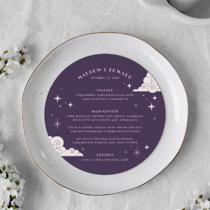 Purple Moon & Stars Celestial Wedding Menu Card