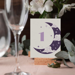 Purple Moon & Stars Celestial Wedding Table Number