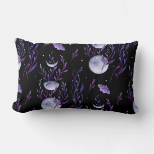 Purple Moons and Moth Botanical Throw Pillow