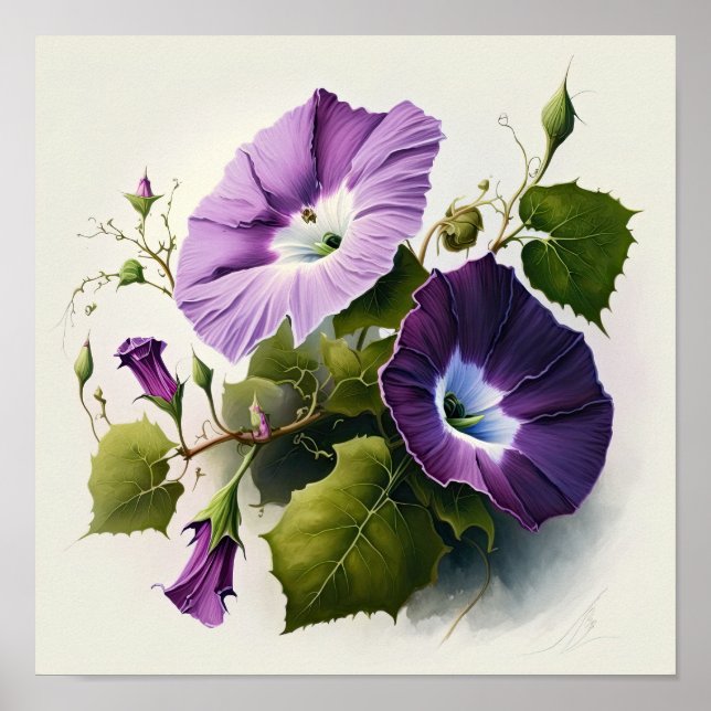 Purple Morning Glory Flowers Art Print Poster (Front)