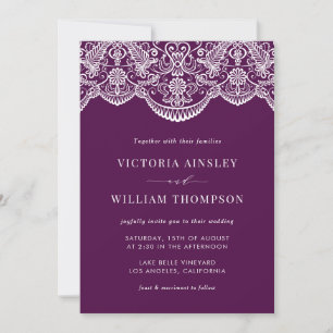 Purple Moroccan Lace Pattern Wedding Invitation
