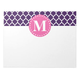 Purple Moroccan Lattice Pink Monogram Notepad