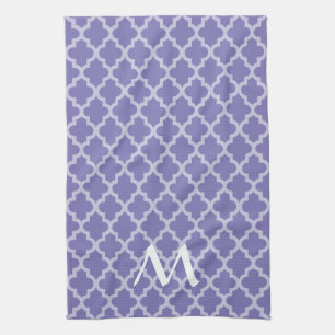 Purple Moroccan Moods Quatrefoil with Initial Tea Towel
