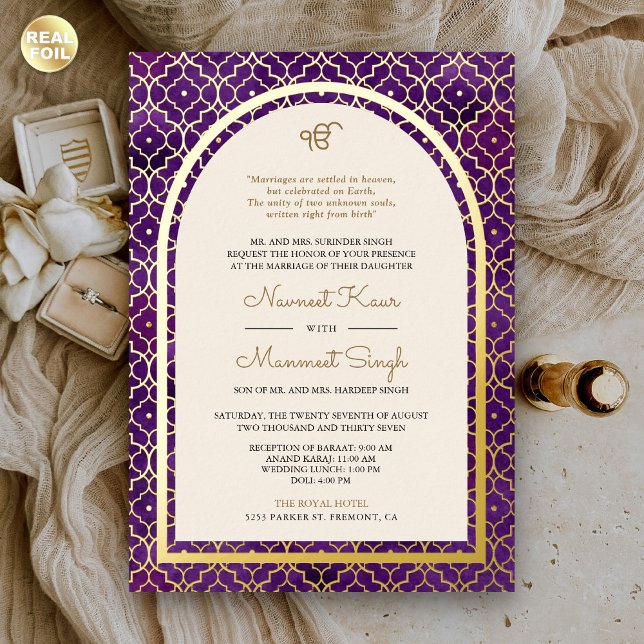 Purple Moroccan Pattern Sikh Arch Wedding Gold (Creator Uploaded)